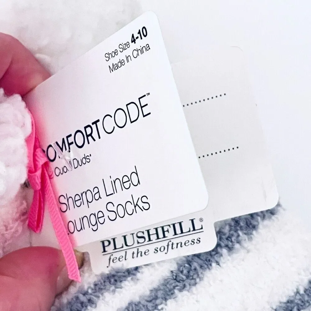 NWT Cuddl Duds Pink White 4-10 Shoe Sz Plush Fuzzy Sherpa Lined Cozy Gift Socks